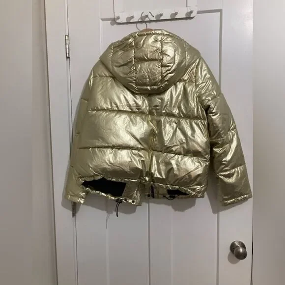Calvin Klein Gold Hooded Puffer Coat size Small - Picture 3 of 16